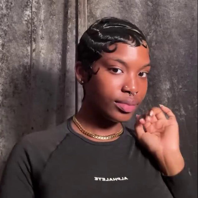 Glueless Full Lace Finger Wave Short Pixie Cut Wig