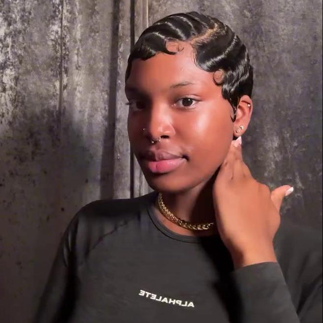 Glueless Full Lace Finger Wave Short Pixie Cut Wig