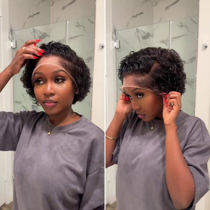 Slick Back Water Wave Short Pixie Cut Lace Frontal & Full Lace Wig