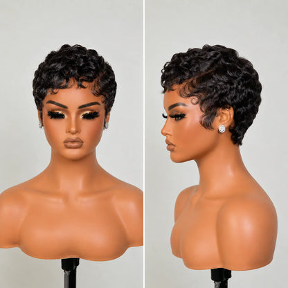 Full Lace Vintage Curls Glam Side Part Pixie Wig