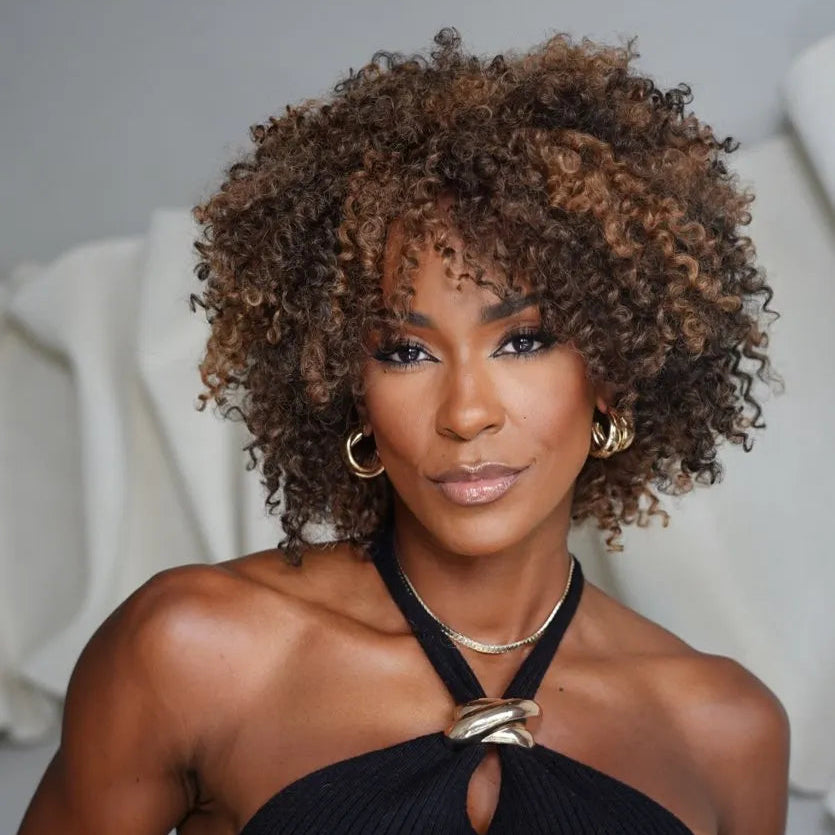 Put On & Go Voluminous Afro Kinky Curly Bob Wig 100% Human Hair