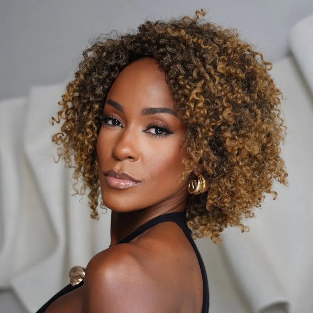 Put On & Go Voluminous Afro Kinky Curly Bob Wig 100% Human Hair