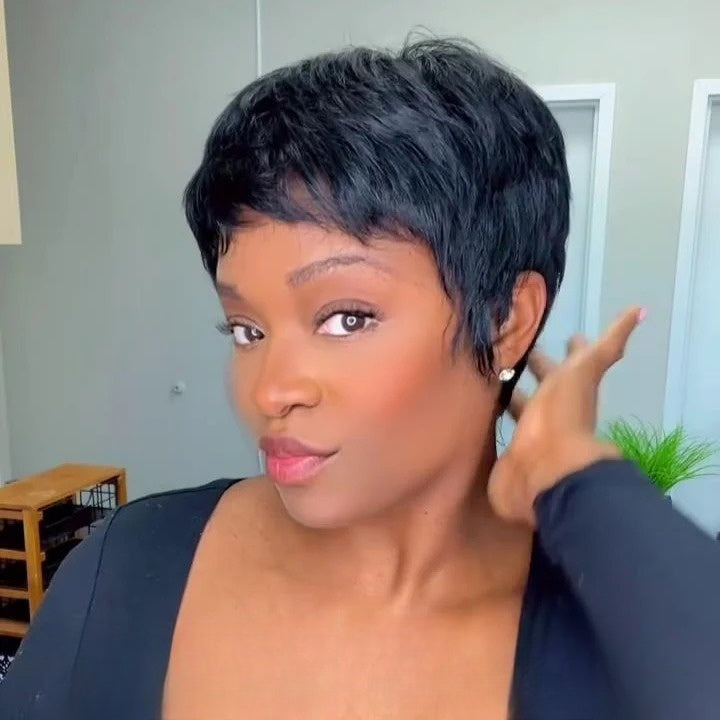 Natural Black Elegant Boss Vibe Short Pixie Cut