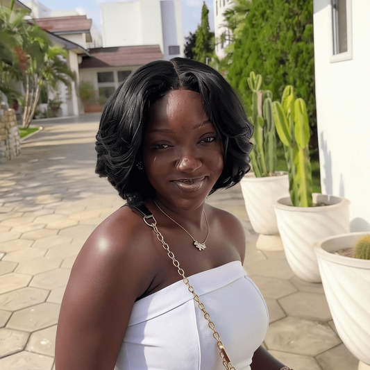 Natural Hairline Layered Cut Glueless 5×5 Lace Closure Bob Wig