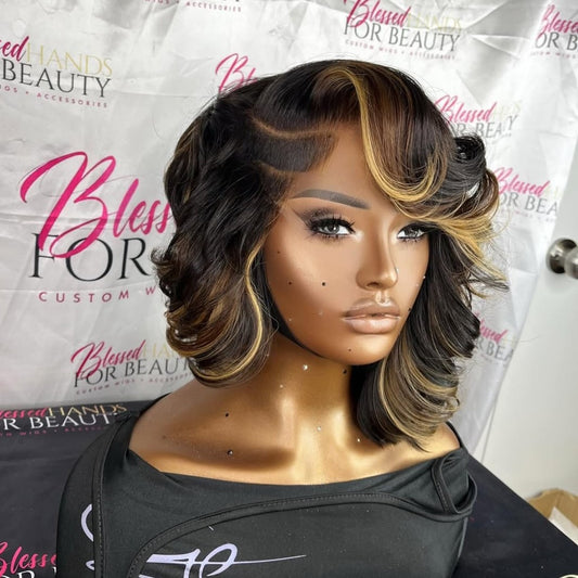 13x6 Lace Front Asymmetry Shaved Side Layered Cut Bob Wig