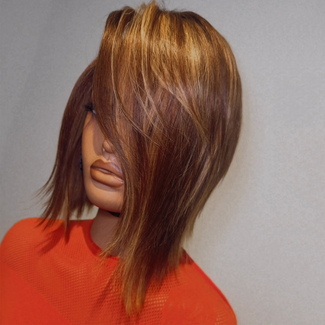 Long Layers Bob Side Bang 13x4 Lace Frontal Human Hair Wig