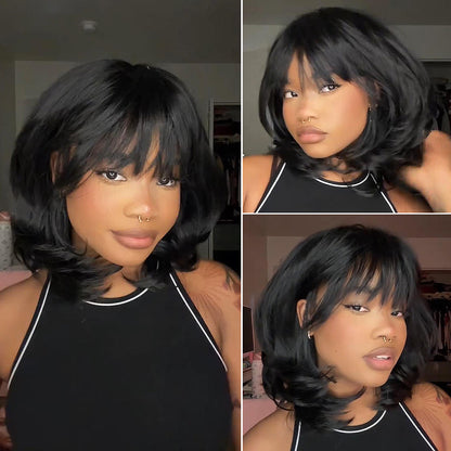 Face-Framing Layered Curtain Bangs Wavy 5x5 Lace Closure Wig