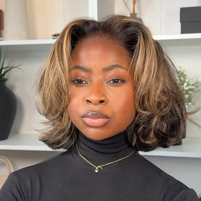 13x4 Lace Blonde Highlights Volume Layered Bob