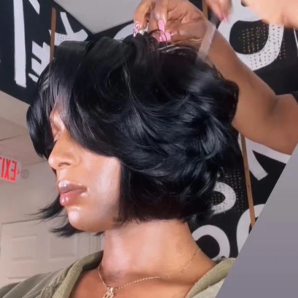 Glueless 90s Fine Face-Framing Fluffy Bob Lace Closure Wig