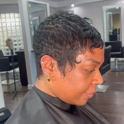 Natural Black Full Lace Wave Curls Pixie Cut Wig