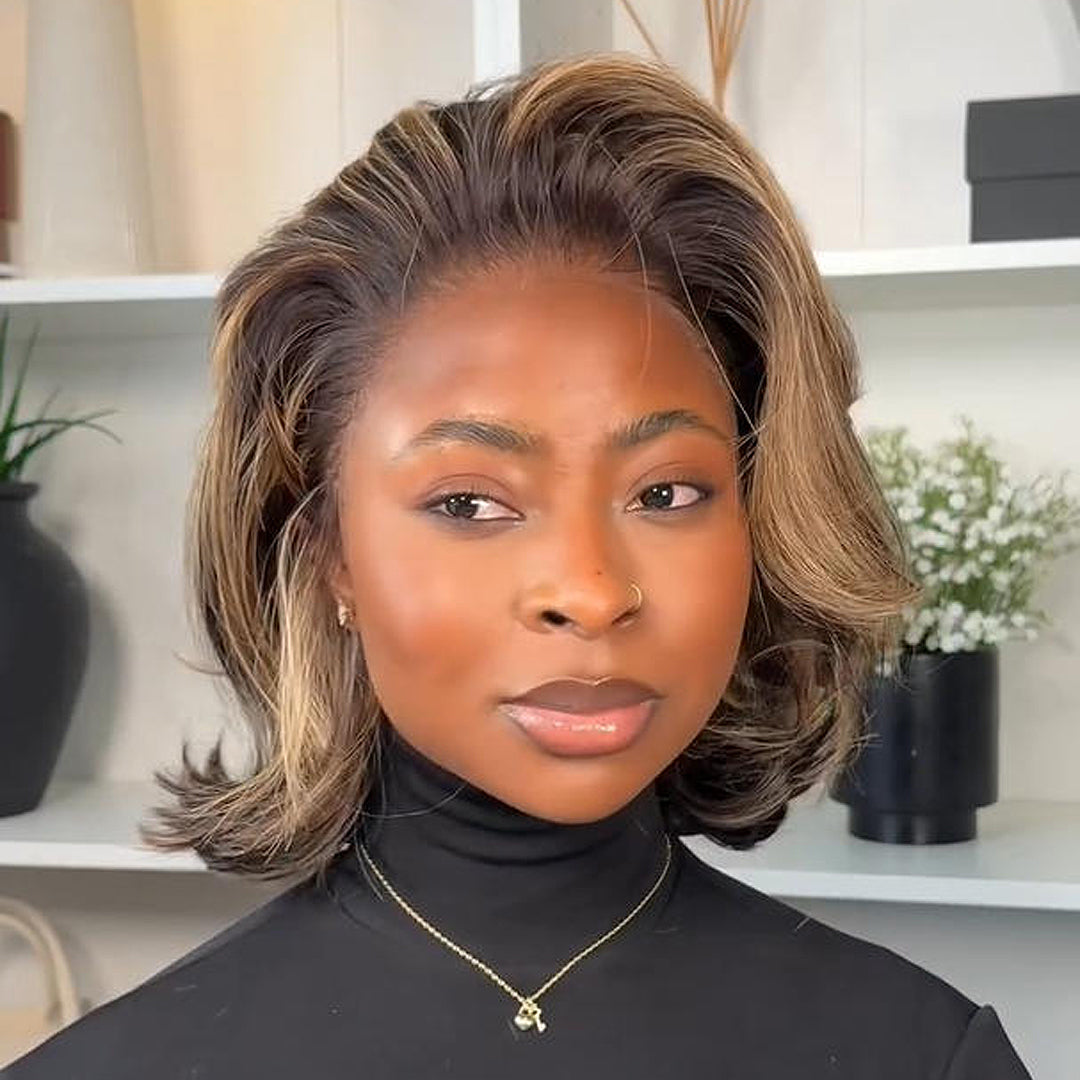 13x4 Lace Blonde Highlights Volume Layered Bob
