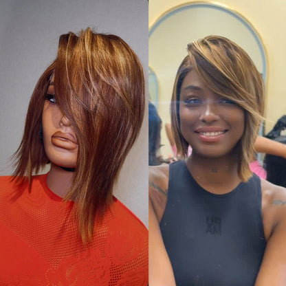 Long Layers Bob Side Bang 13x4 Lace Frontal Human Hair Wig