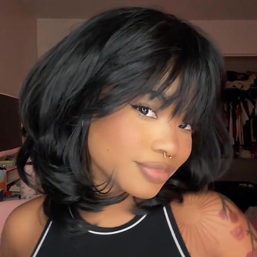 Face-Framing Layered Curtain Bangs Wavy 5x5 Lace Closure Wig