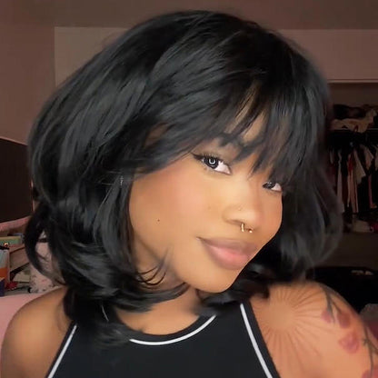 Face-Framing Layered Curtain Bangs Wavy 5x5 Lace Closure Wig