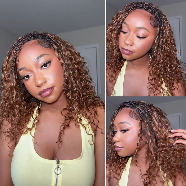 Ombre Brown Full Lace Boho Braided Wig With Invisi Drawstring