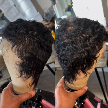 Natural Black Full Lace Wave Curls Pixie Cut Wig