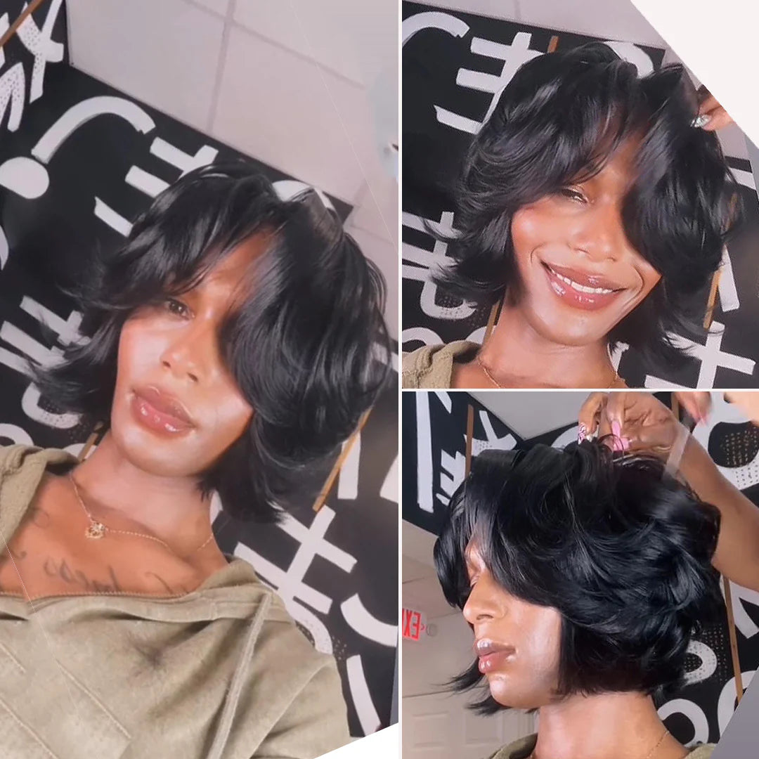 Glueless 90s Fine Face-Framing Fluffy Bob Lace Closure Wig