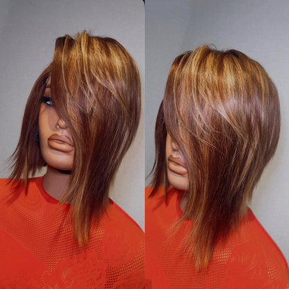 Long Layers Bob Side Bang 13x4 Lace Frontal Human Hair Wig