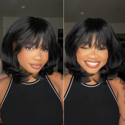 Face-Framing Layered Curtain Bangs Wavy 5x5 Lace Closure Wig
