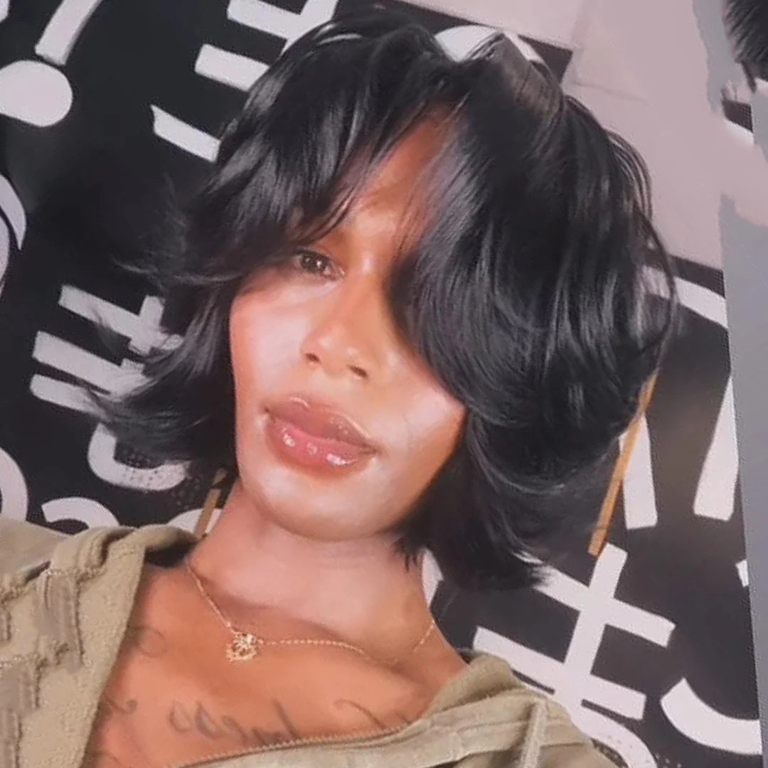 Glueless 90s Fine Face-Framing Fluffy Bob Lace Closure Wig