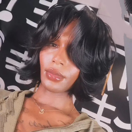 Glueless 90s Fine Face-Framing Fluffy Bob Lace Closure Wig