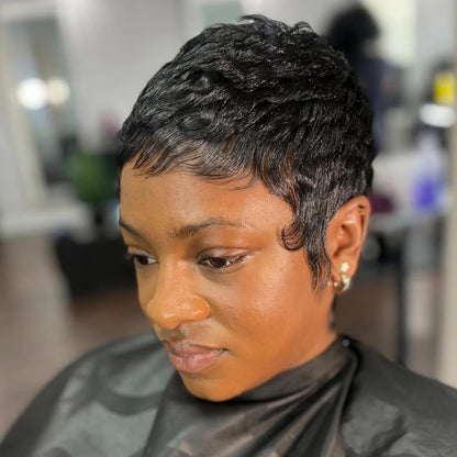 Natural Black Full Lace Wave Curls Pixie Cut Wig