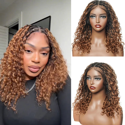 Ombre Brown Full Lace Boho Braided Wig With Invisi Drawstring