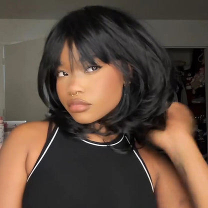 Face-Framing Layered Curtain Bangs Wavy 5x5 Lace Closure Wig