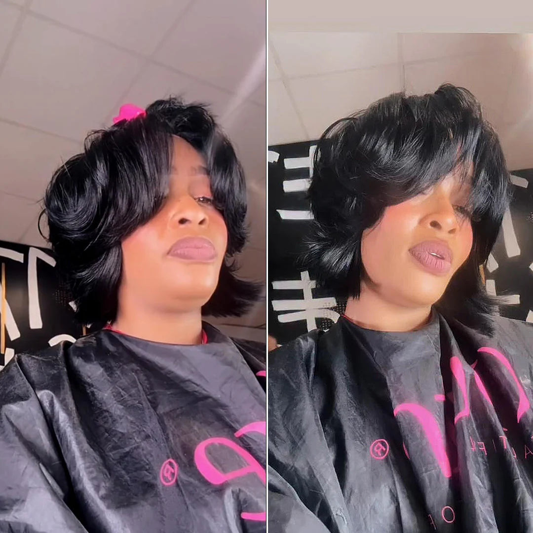 Glueless 90s Fine Face-Framing Fluffy Bob Lace Closure Wig