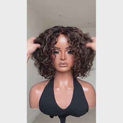 Luxurious Blonde Highlights Glueless Curly Bob Lace Closure Wig