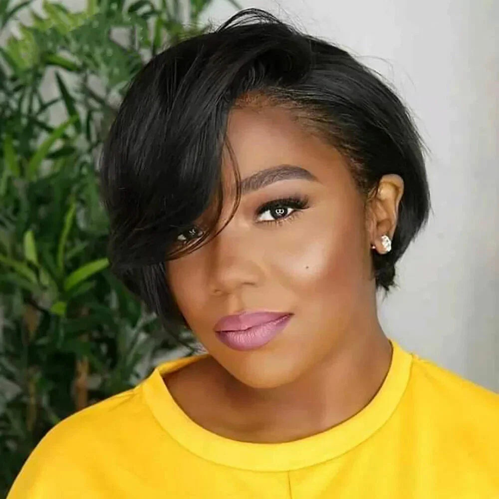 Natural Black Layered Pixie Cut 13x4 Lace Frontal Wig