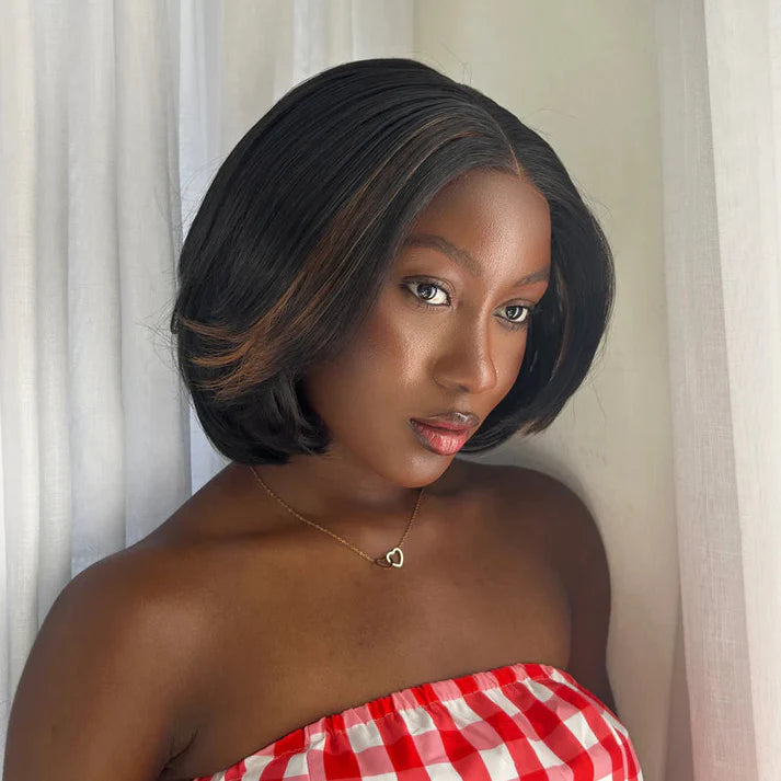 Coracrown Natural Realistic Highlights Layered Cut Bob 5×5 Lace Closure Wig