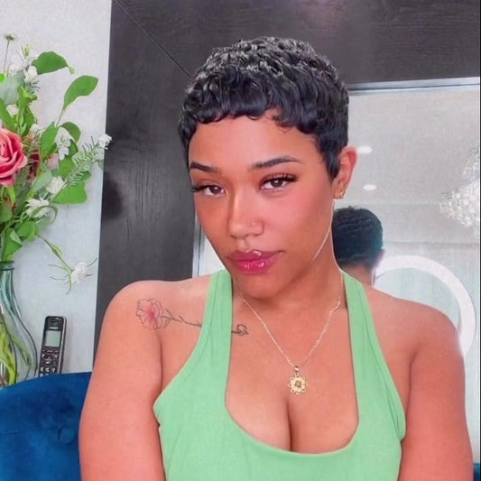 Full Lace Finger Wave Short Pixie Cut Glueless Wig