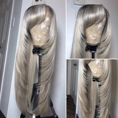 5x5 Lace Closure Ombre Blonde Layered Cut Wig With Fringe Bangs