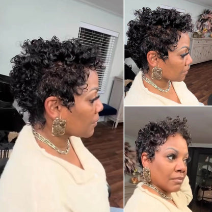 Full Lace Wave Curls Short Pixie Cut Glueless Human Hair Wig