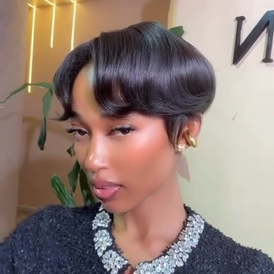 Boss Lady Mid Part Layered Pixie Cut Wig With Bangs