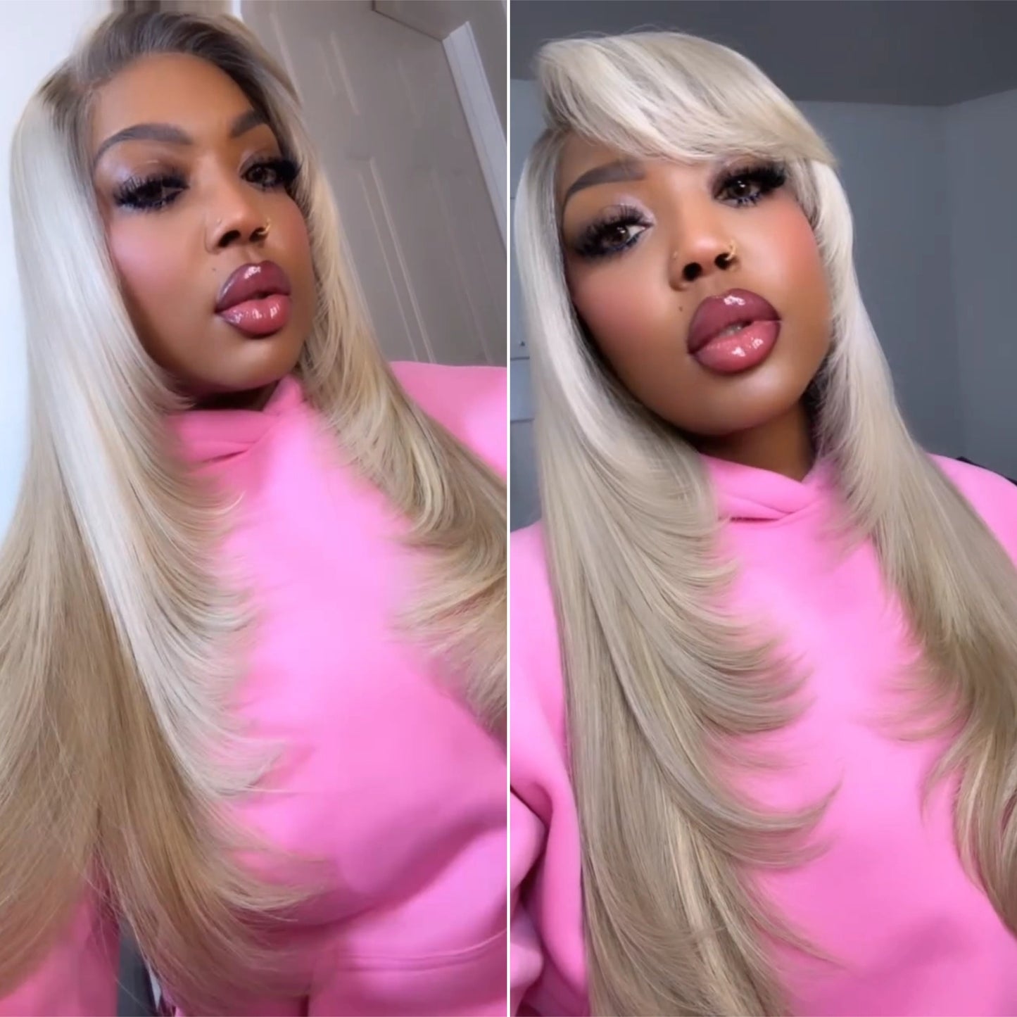 5x5 Lace Closure Ombre Blonde Layered Cut Wig With Fringe Bangs