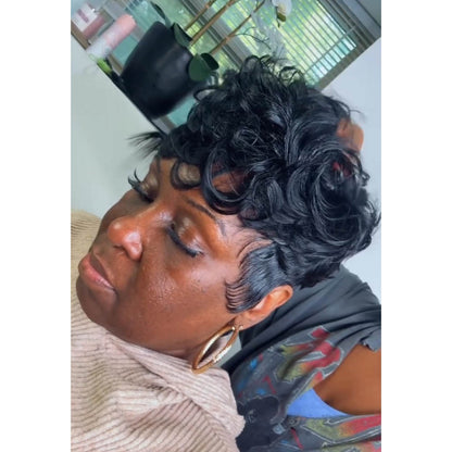 Natural Black Put on  & Go Layered Cut Short Weave Pixie Wig