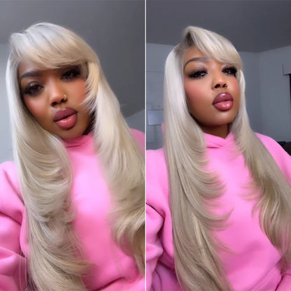 5x5 Lace Closure Ombre Blonde Layered Cut Wig With Fringe Bangs