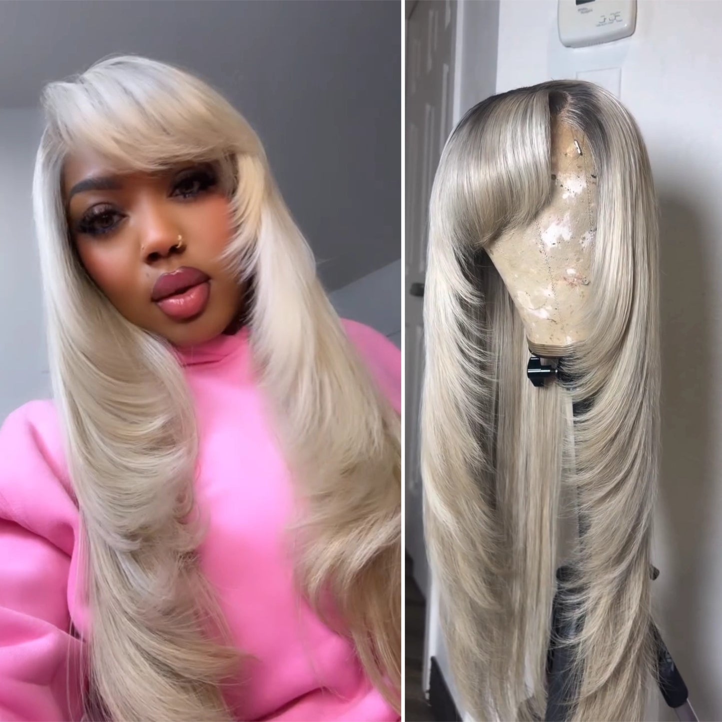 5x5 Lace Closure Ombre Blonde Layered Cut Wig With Fringe Bangs