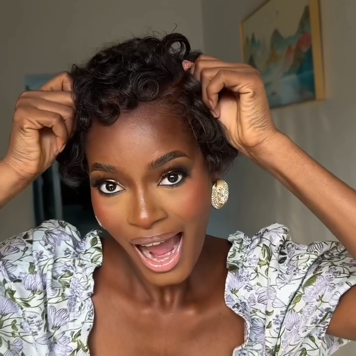 Full Lace Short Curly Pixie Cut Natural Black / Brown Wig