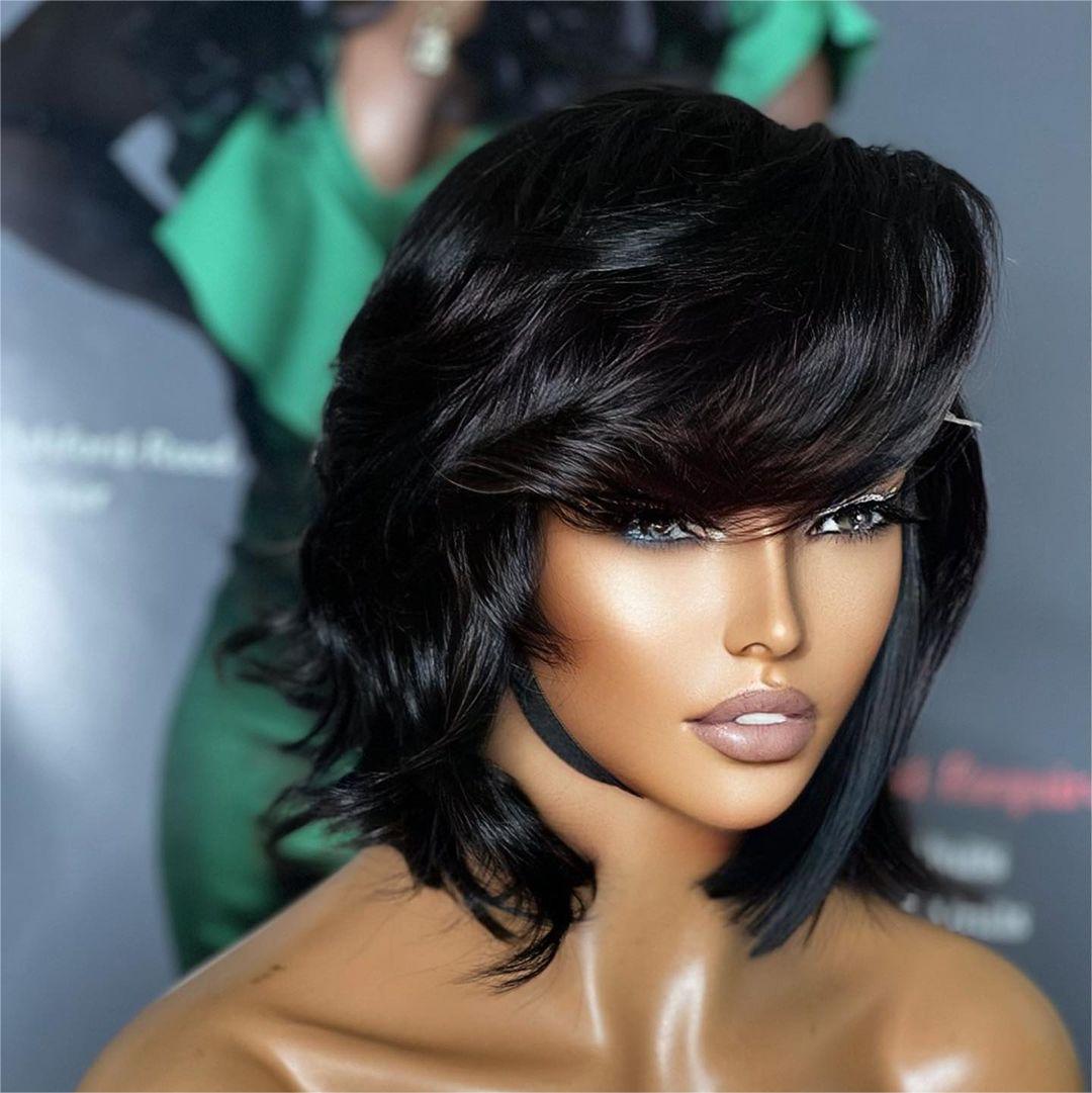 5x5 Lace Closure Layer Cut Bob Wig With Bangs Coracrown