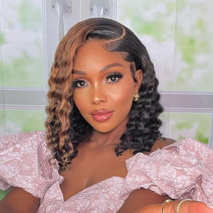 5x5 Lace Closure Right Side Blonde Curly Wig
